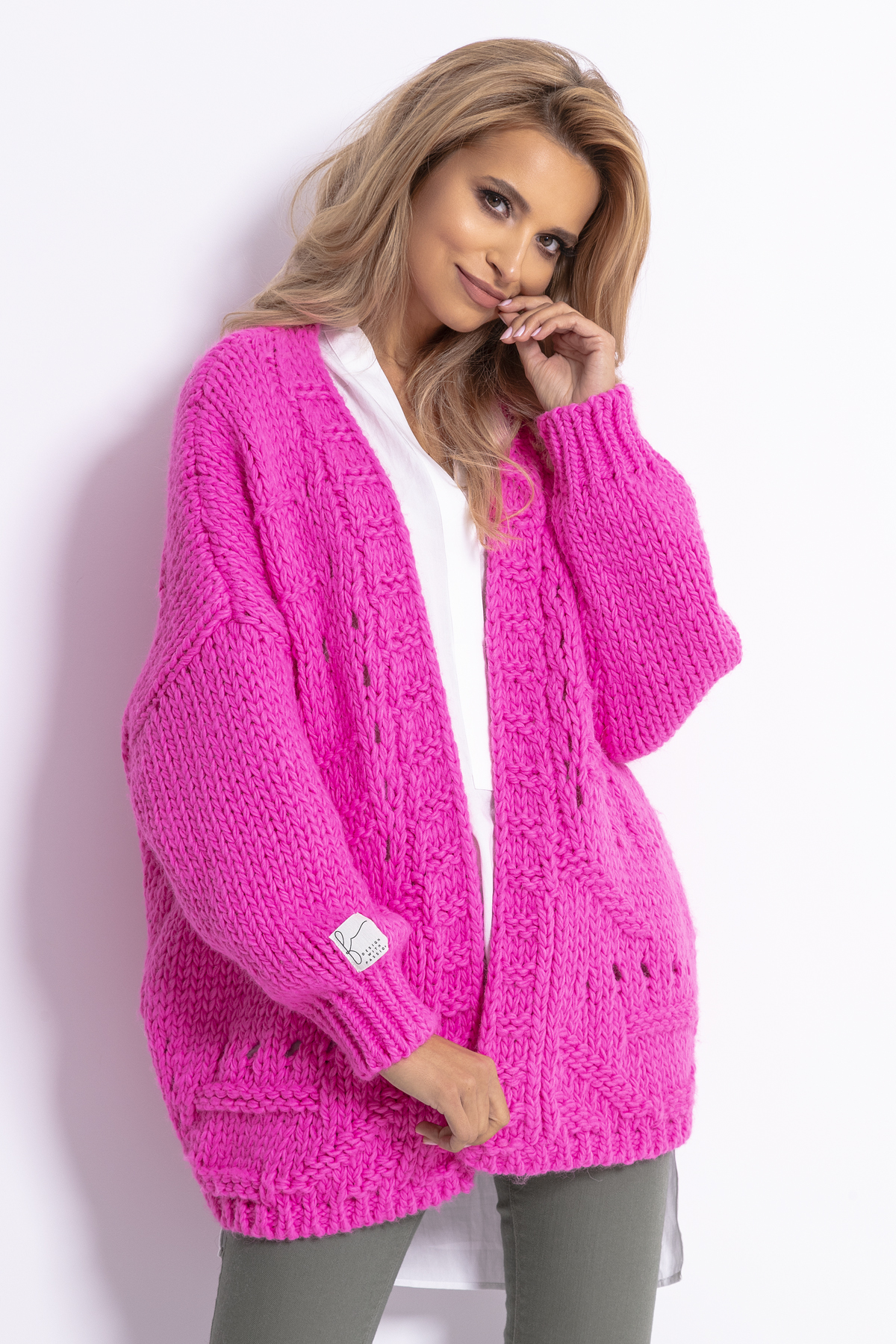 Grobstrickjacke in Pink Vorderansicht