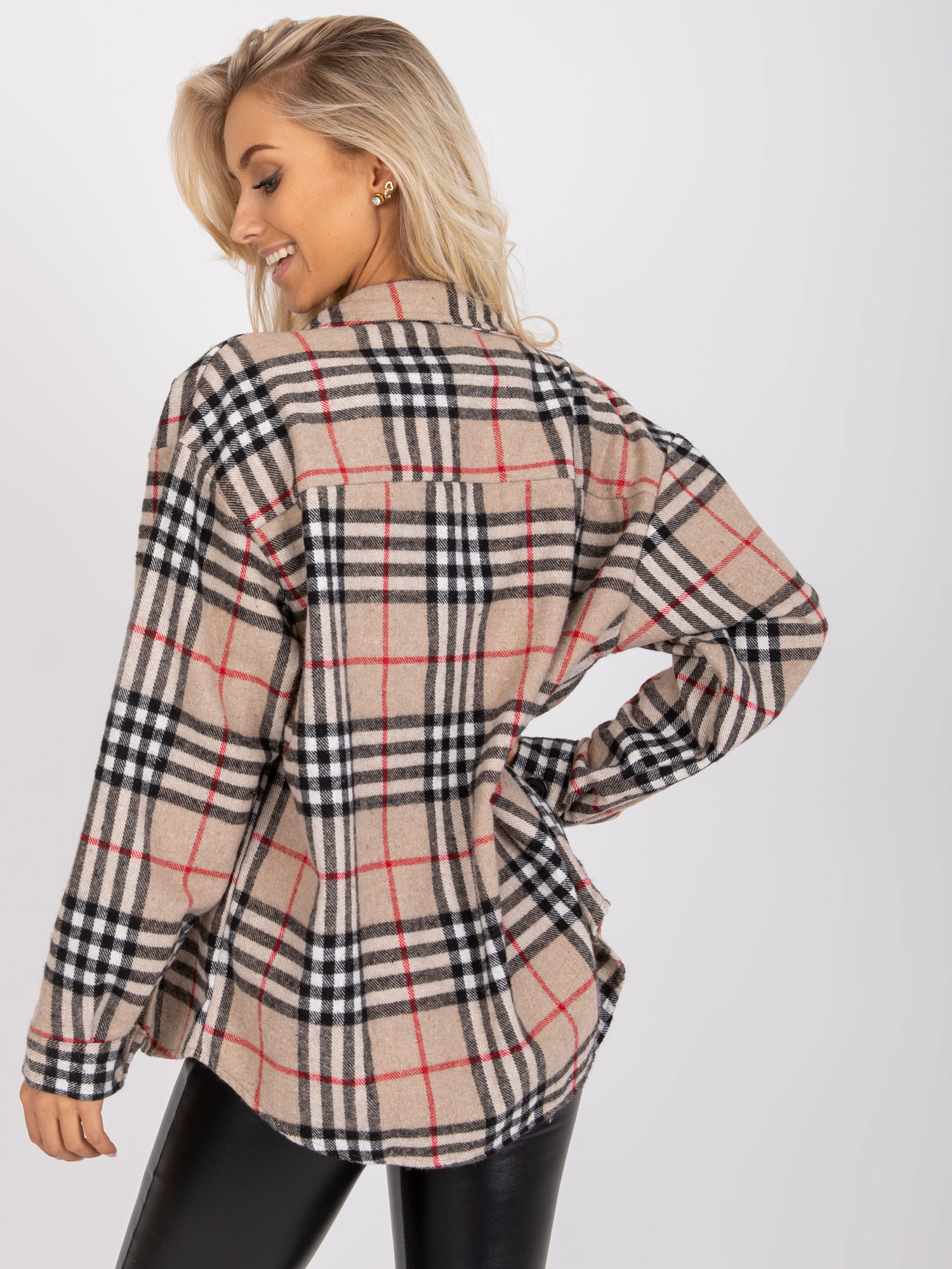 Overshirt in Beige-schwarz-kariert