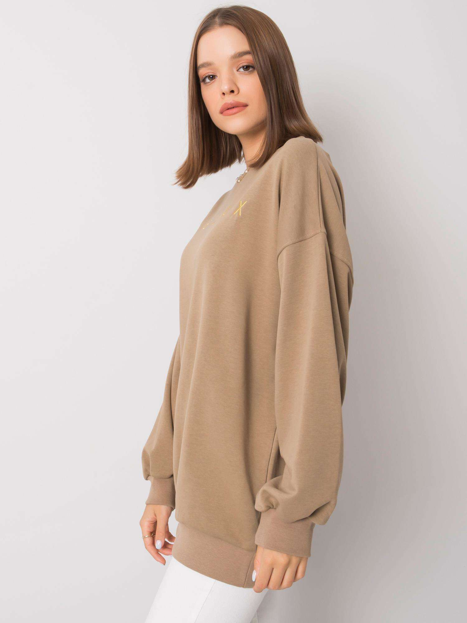 Sweatshirt in Beige mit goldener  Stickerei Seitenansicht
