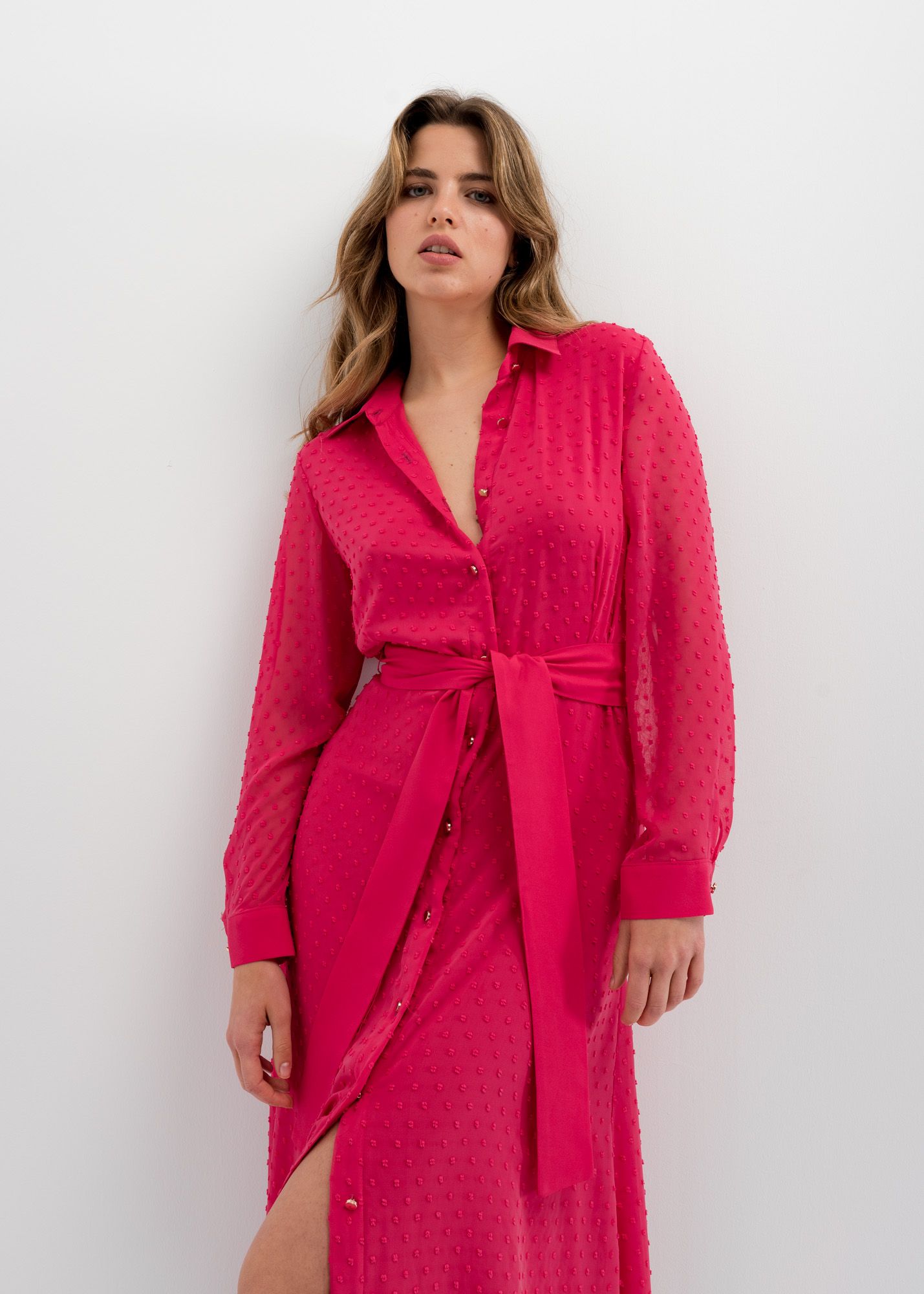 Maxihemdblusenkleid aus Plumetis in Pink 