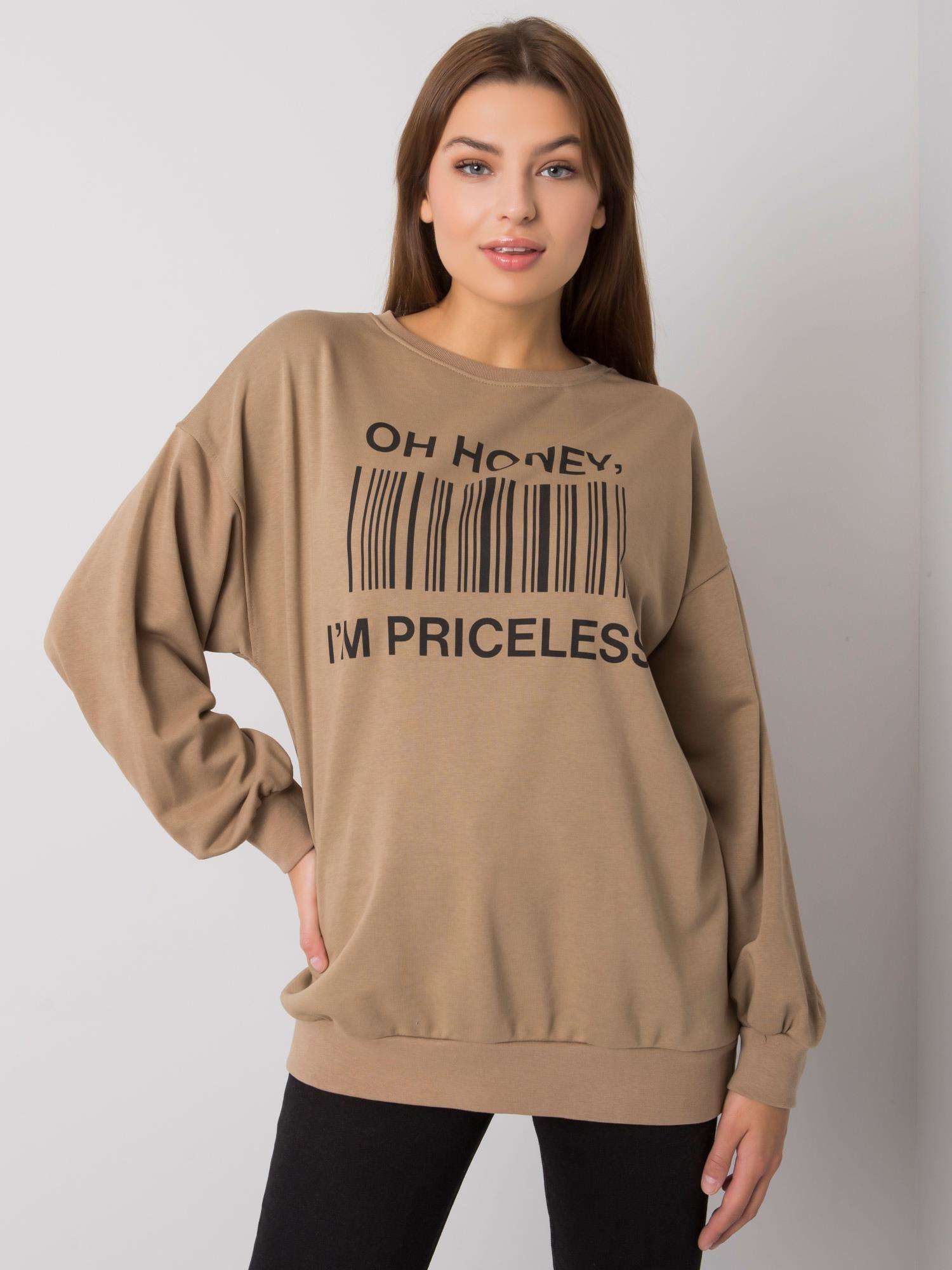 Sweatshirt in Dunkelbeige mit Frontprint
