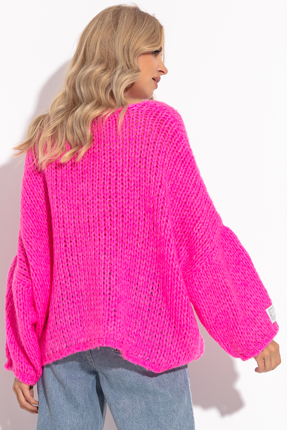 Pullover in Pink mit V-Ausschnitt Rückansicht