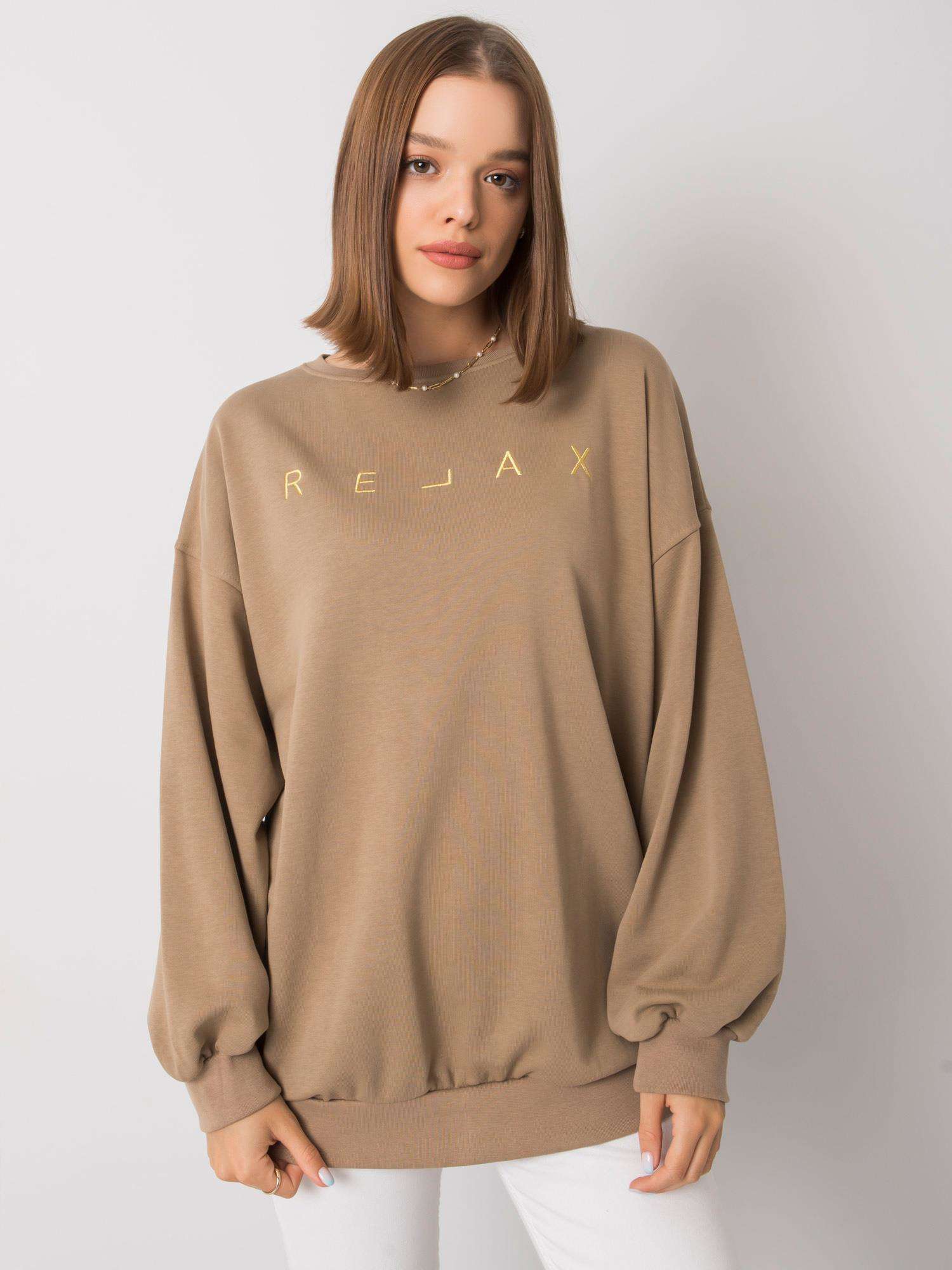 Sweatshirt in Beige mit goldener  Stickerei Vorderansicht